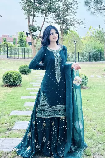 Blue Party Wear Look Georgette Top Palazzo & Dupatta Set with Heavy Embroidery