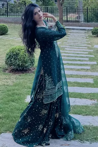 Blue Party Wear Look Georgette Top Skirt & Dupatta Set with Heavy Embroidery