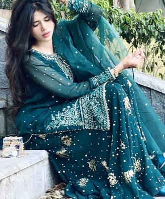 Blue Party Wear Look Georgette Top Skirt & Dupatta Set with Heavy Embroidery 4