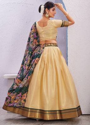 Elegant Cream-Coloured Cotton Silk Lehenga Set with Kalamkari Print & Cut Work Dupatta 3