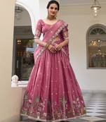 Pink Gold Crush Fabric Embroidered Lehenga Choli Set
