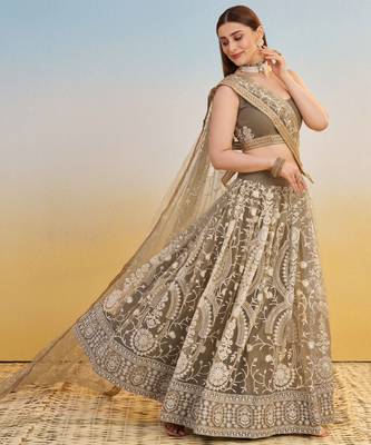 IVORY NET FABRIC LEHENGA WITH SEQUINS AND THREAD EMBROIDERY WORK 5
