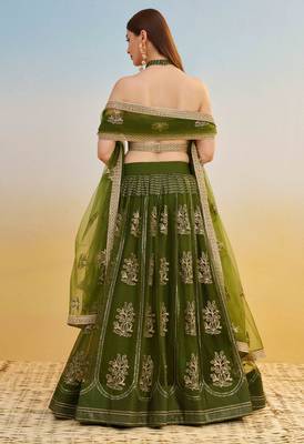 Mehendi Green Net Lehenga with Sequin & Thread Embroidery Work 7