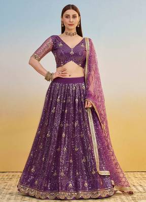 Purple Net Fabric Lehenga with Sequin & Thread Work 1