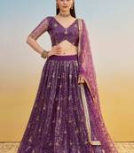 Purple Net Fabric Lehenga with Sequin & Thread Work