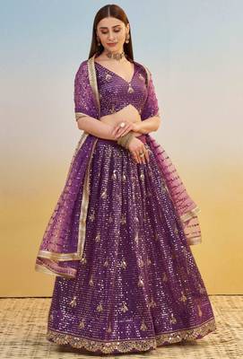 Purple Net Fabric Lehenga with Sequin & Thread Work 3