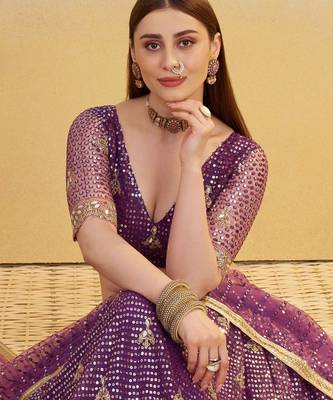 Purple Net Fabric Lehenga with Sequin & Thread Work 5