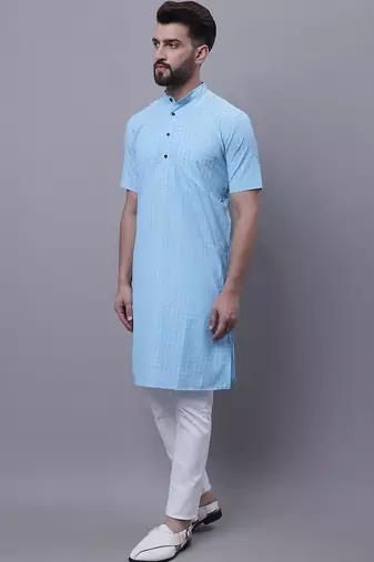 Pure cotton short sleeves kurta with band collar
