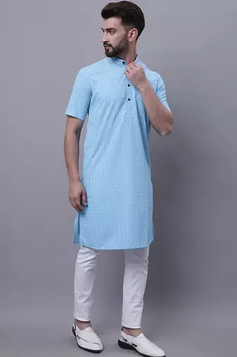 Pure cotton short sleeves kurta with band collar