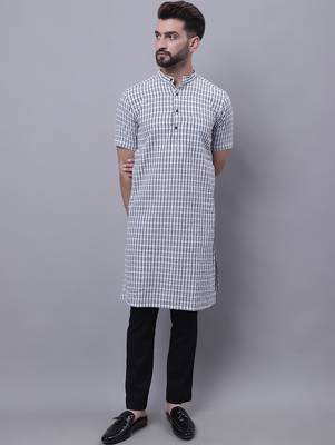 Pure cotton short sleeves kurta with band collar 1