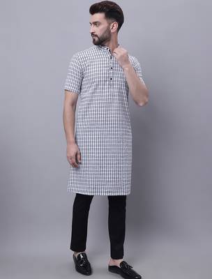 Pure cotton short sleeves kurta with band collar 3