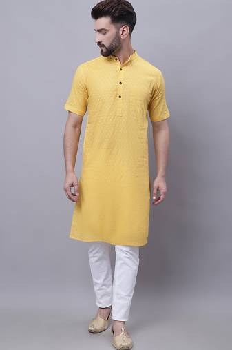 Pure cotton short sleeves kurta with band collar