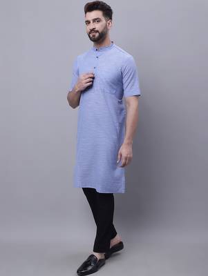 Pure cotton short sleeves kurta with band collar 1