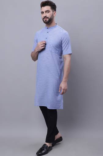 Pure cotton short sleeves kurta with band collar