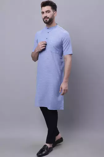 Pure cotton short sleeves kurta with band collar