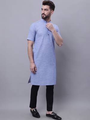 Pure cotton short sleeves kurta with band collar 2