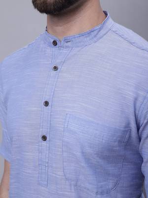 Pure cotton short sleeves kurta with band collar 4