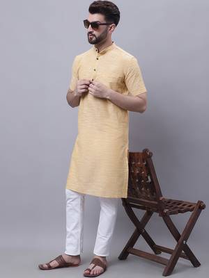 Pure cotton short sleeves kurta with band collar 1