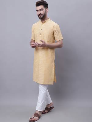 Pure cotton short sleeves kurta with band collar 2