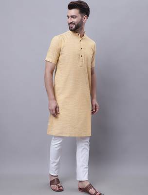 Pure cotton short sleeves kurta with band collar 3