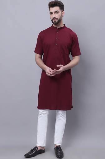 Pure cotton short sleeves kurta with band collar