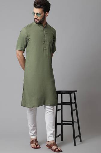 Pure cotton kurta with band collar