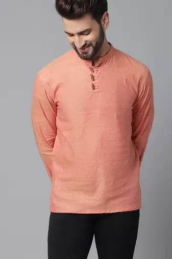 Pure cotton short kurta with band collar