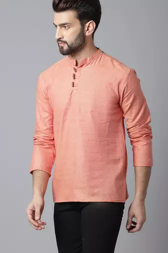 Pure cotton short kurta with band collar