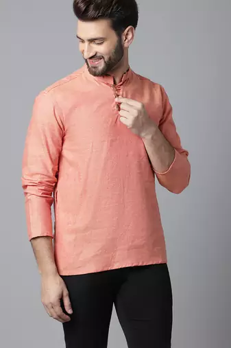 Pure cotton short kurta with band collar