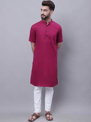 Pure cotton short sleeves kurta with band collar 1