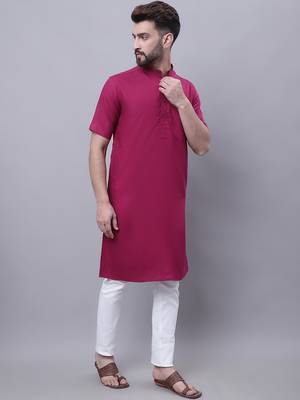Pure cotton short sleeves kurta with band collar 3