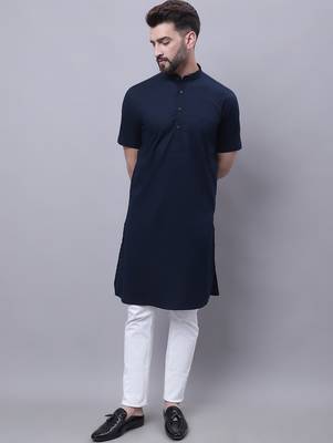 Pure cotton short sleeves kurta with band collar 1
