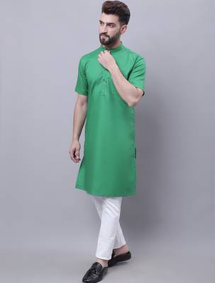 Pure cotton short sleeves kurta with band collar 2
