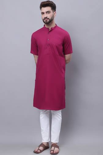 Pure cotton short sleeves kurta with band collar