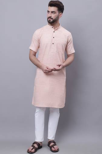 Pure cotton short sleeves kurta with band collar