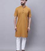 men’s yellow cotton short sleeve kurta