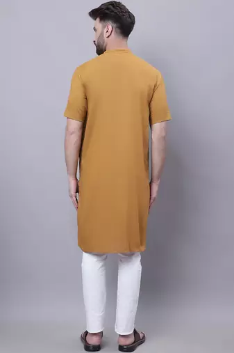 men’s yellow cotton short sleeve kurta