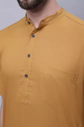 men’s yellow cotton short sleeve kurta