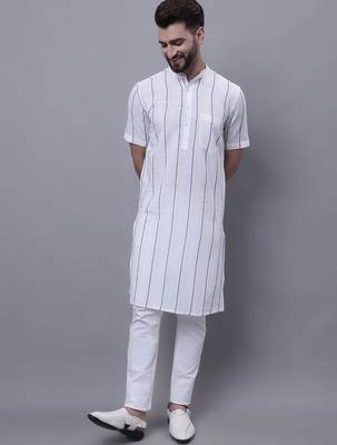 Pure cotton short sleeves kurta with band collar 1
