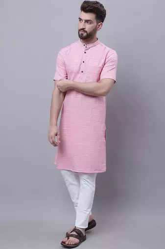 Pure cotton short sleeves kurta with band collar