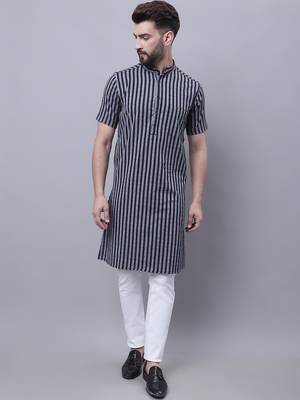 Pure cotton short sleeves kurta with band collar 2