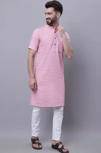 Pure cotton short sleeves kurta with band collar