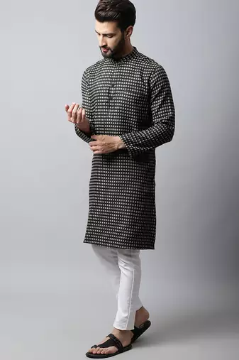 Pure cotton kurta with band collar