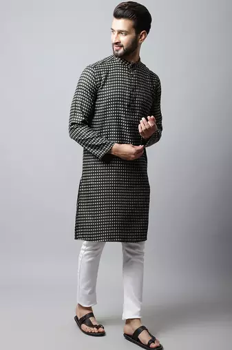 Pure cotton kurta with band collar