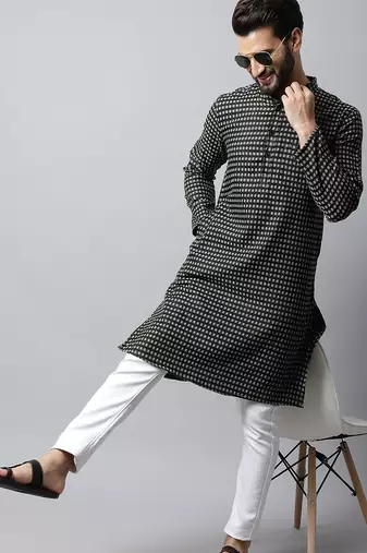 Pure cotton kurta with band collar