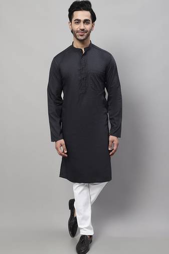 Pure cotton kurta with band collar