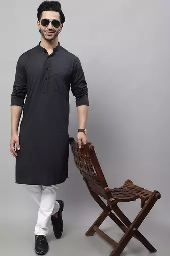 Pure cotton kurta with band collar