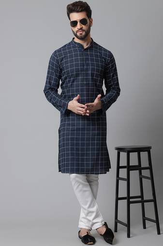 Solid kurta with band collar