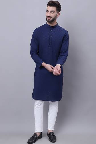 Pure cotton kurta with band collar