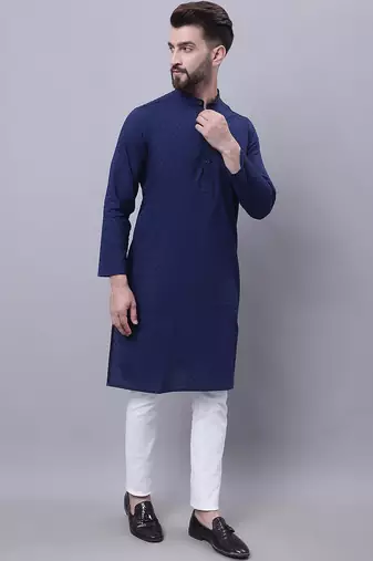 Pure cotton kurta with band collar